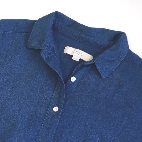 LOFT Deep Royal Blue Rayon Button-Up Long Sleeve Shirt SP - Picture 3 of 11